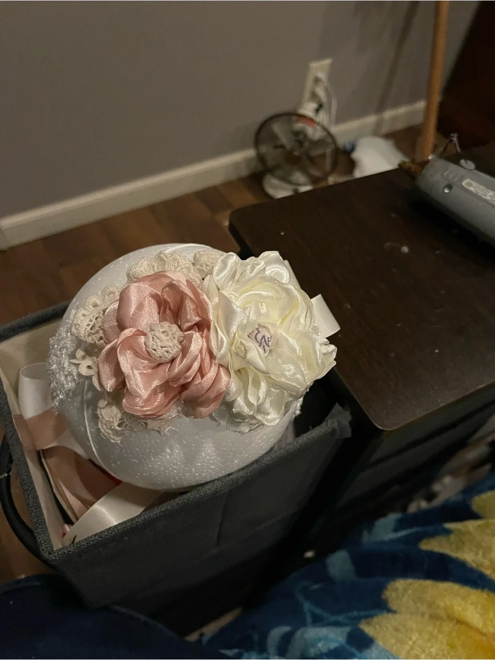 Satin Bloom Ball Accent in Pink and Cream